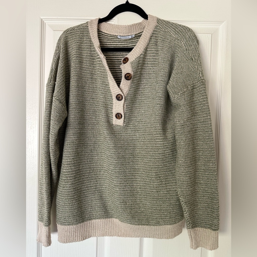 Cream and Green striped sweater by Staccato
